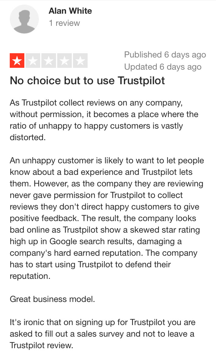 No choice but to use Trustpilot