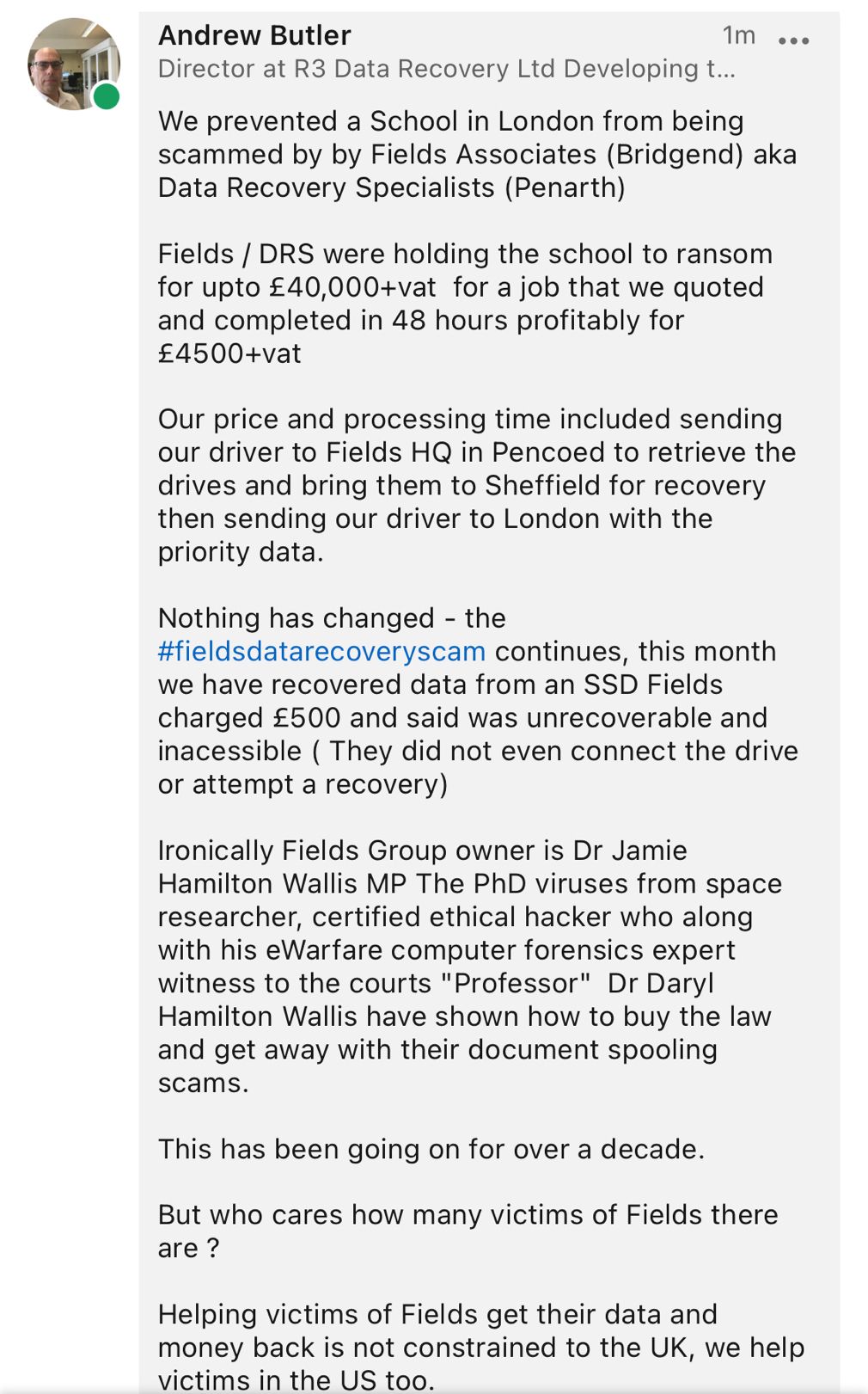 School in London scammed by Fields Associates